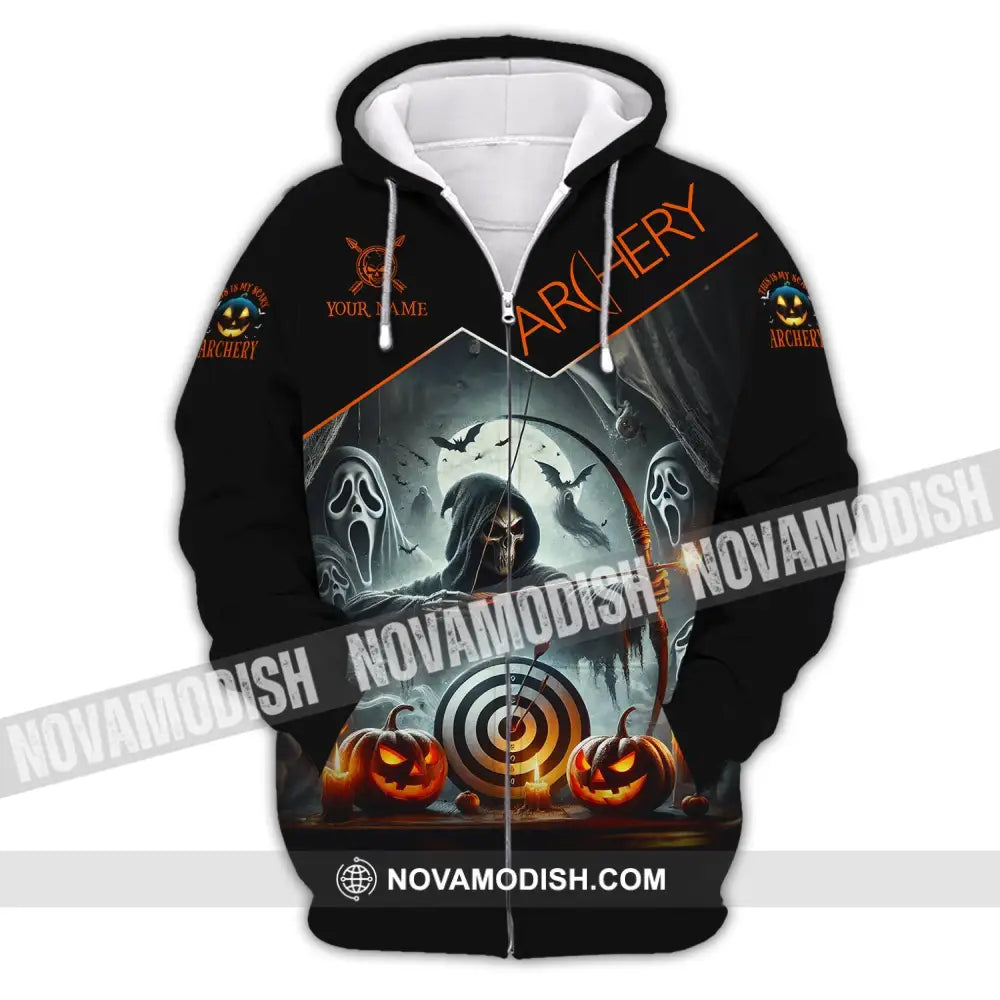 Unisex Shirt - Custom Name Skull Archery Target Zipper Hoodie / S T-Shirt