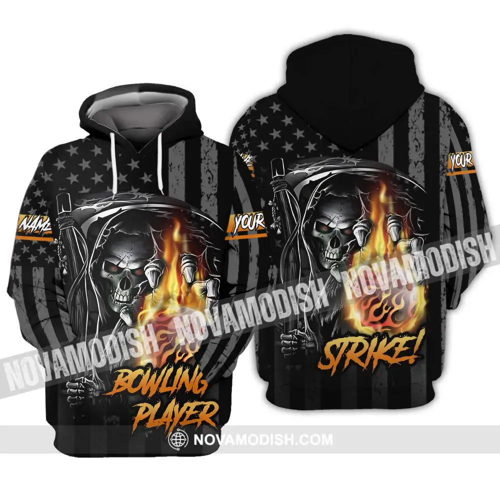 Unisex Shirt - Custom Name Skull Bowling Player Shirt Hoodie / S T-shirt