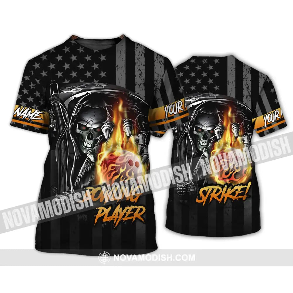 Unisex Shirt - Custom Name Skull Bowling Player Shirt T-Shirt / S T-shirt