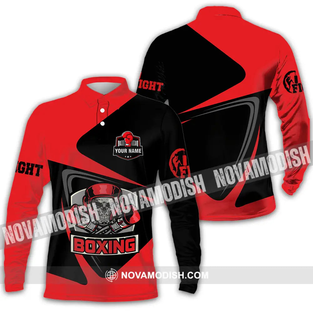 Unisex Shirt - Custom Name Skull Boxing Shirt Long Sleeve Polo / S T-shirt