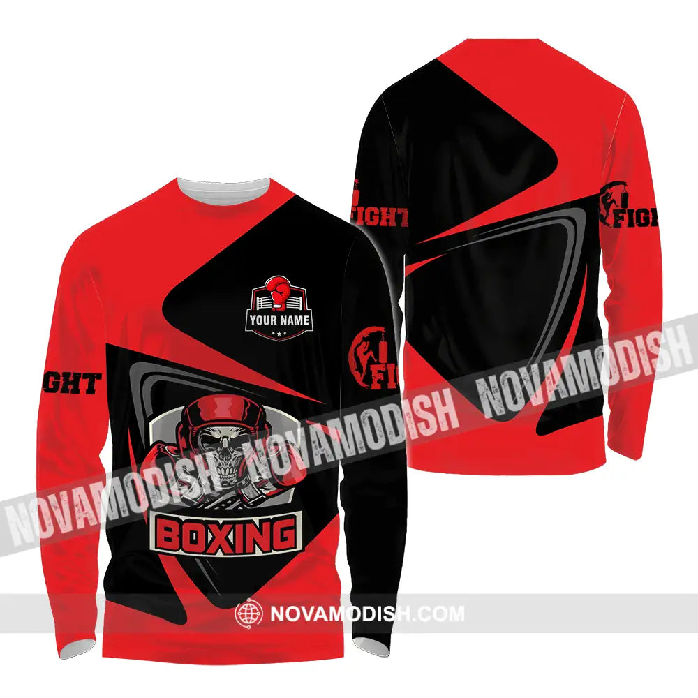 Unisex Shirt - Custom Name Skull Boxing Shirt Long Sleeve Shirt / S T-shirt
