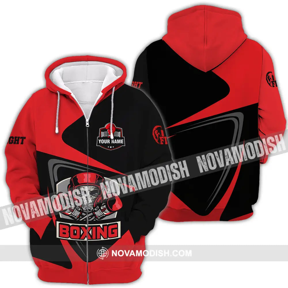 Unisex Shirt - Custom Name Skull Boxing Shirt Zipper Hoodie / S T-shirt