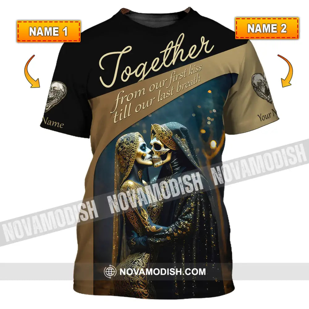 Unisex Shirt Custom Name Skull Couple Long Sleeve T-Shirt