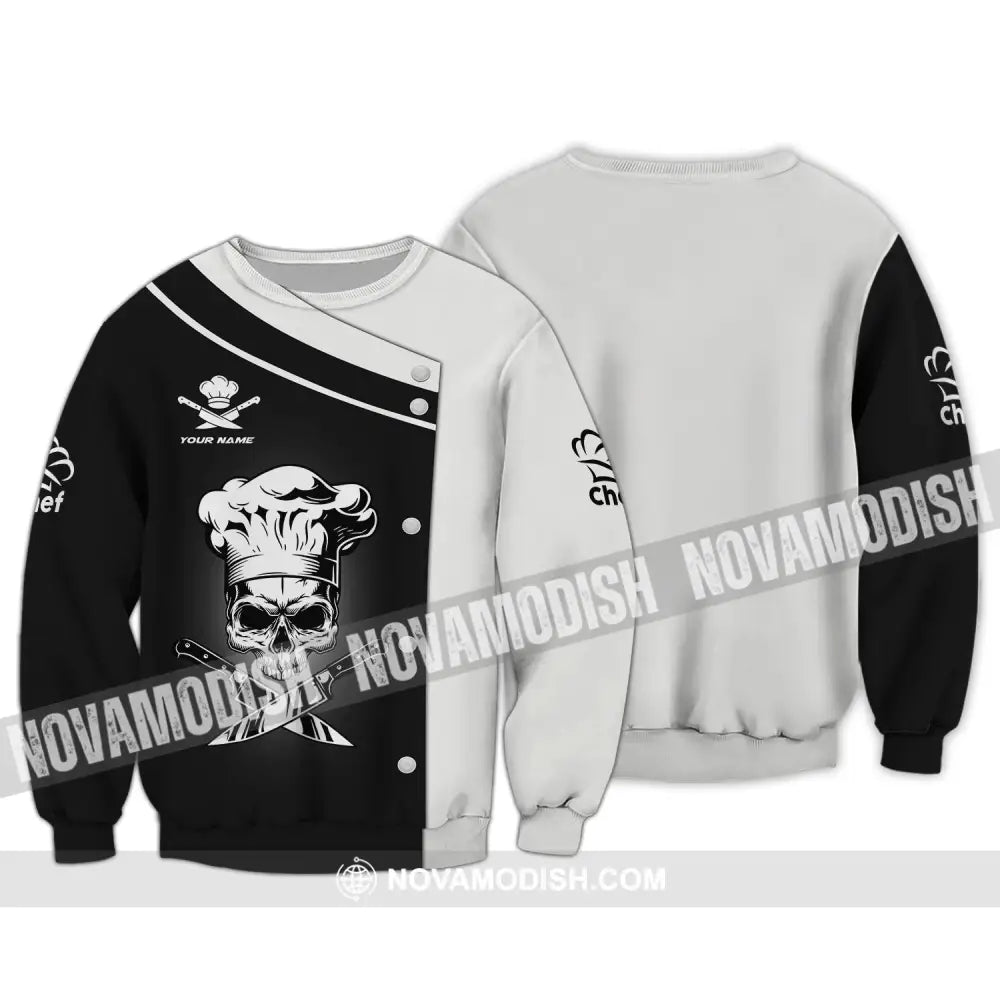 Unisex Shirt - Custom Name Skullcap Chef Black And White Shirt Long Sleeve / S T-shirt
