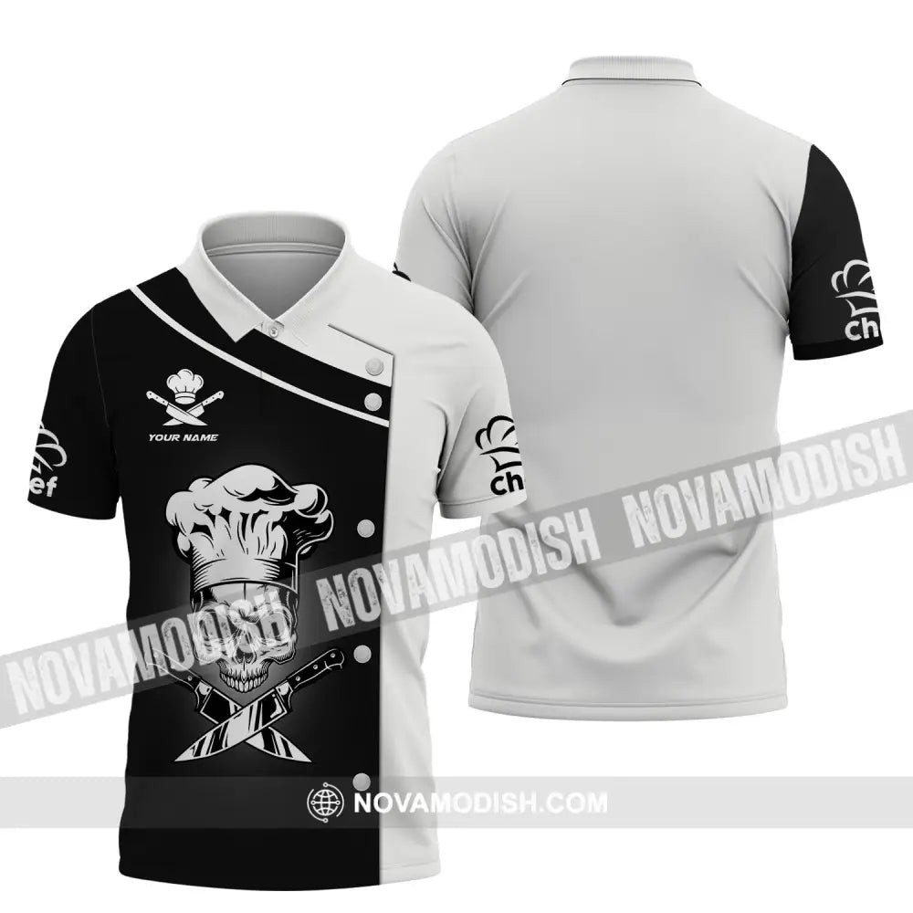 Unisex Shirt - Custom Name Skullcap Chef Black And White Shirt Polo Shirt / S T-shirt