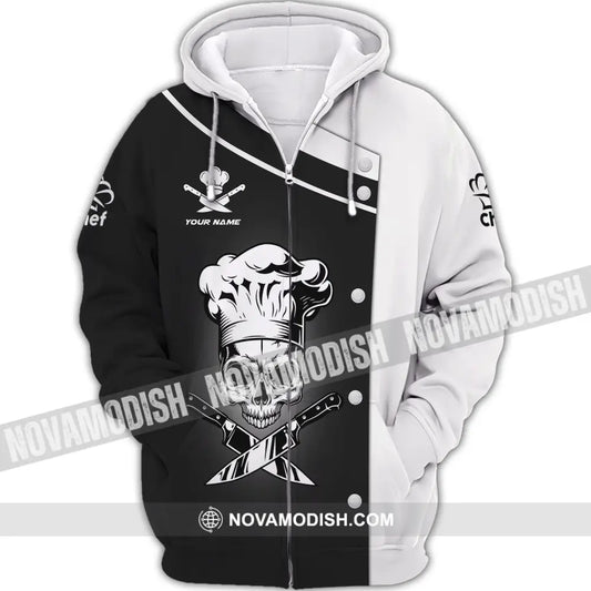 Unisex Shirt - Custom Name Skullcap Chef Black And White Shirt Zipper Hoodie / S T-shirt