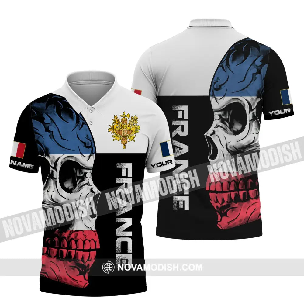 Unisex Shirt - Custom Name Shirt - Skullcap France Flag Color Shirt Polo Shirt / S T-shirt