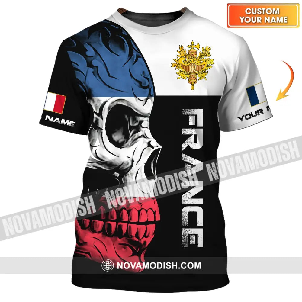 Unisex Shirt - Custom Name Shirt - Skullcap France Flag Color Shirt T-shirt