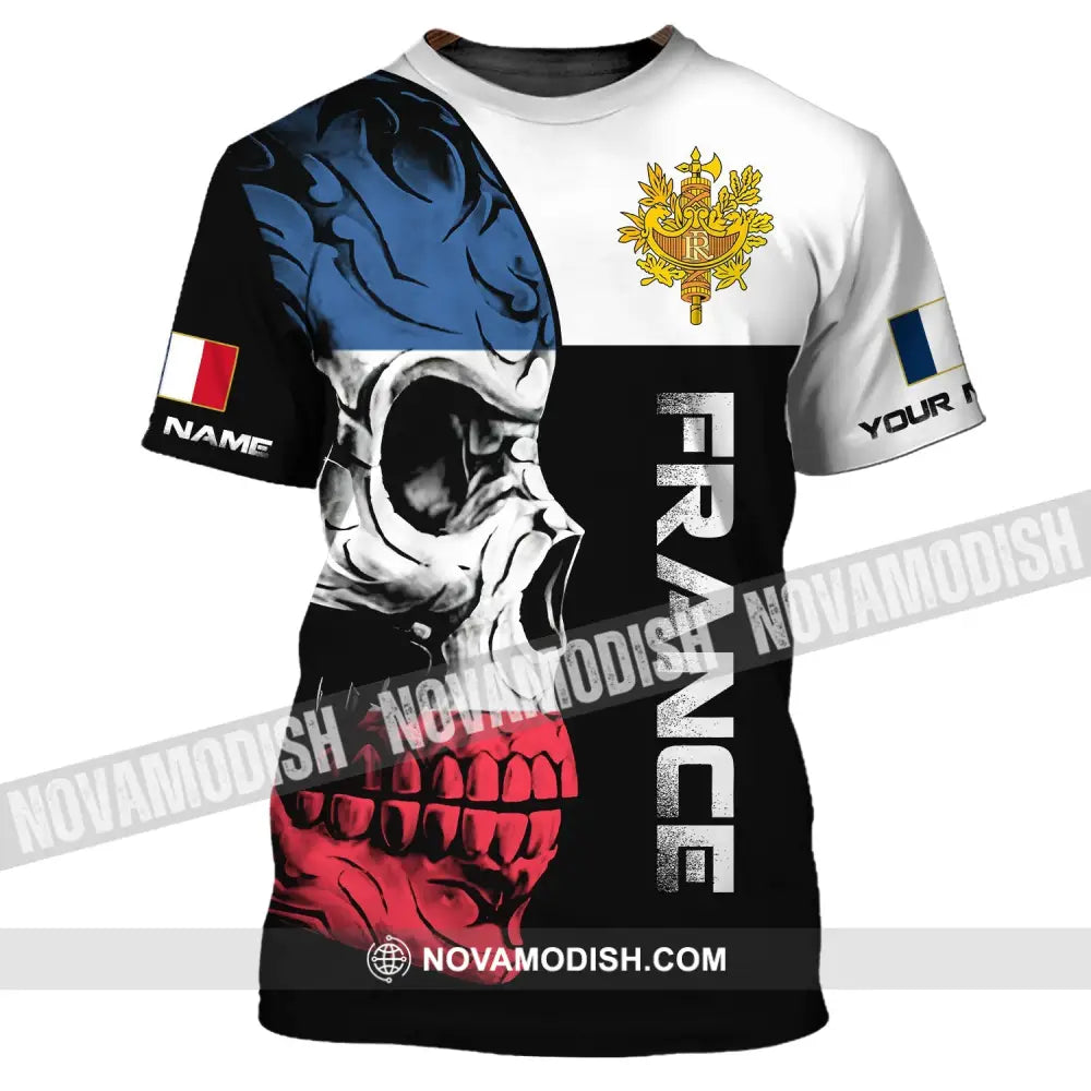 Unisex Shirt - Custom Name Shirt - Skullcap France Flag Color Shirt T-Shirt / S T-shirt