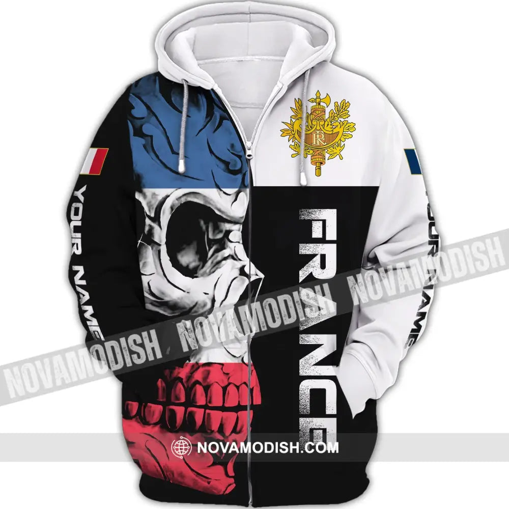 Unisex Shirt - Custom Name Shirt - Skullcap France Flag Color Shirt Zipper Hoodie / S T-shirt