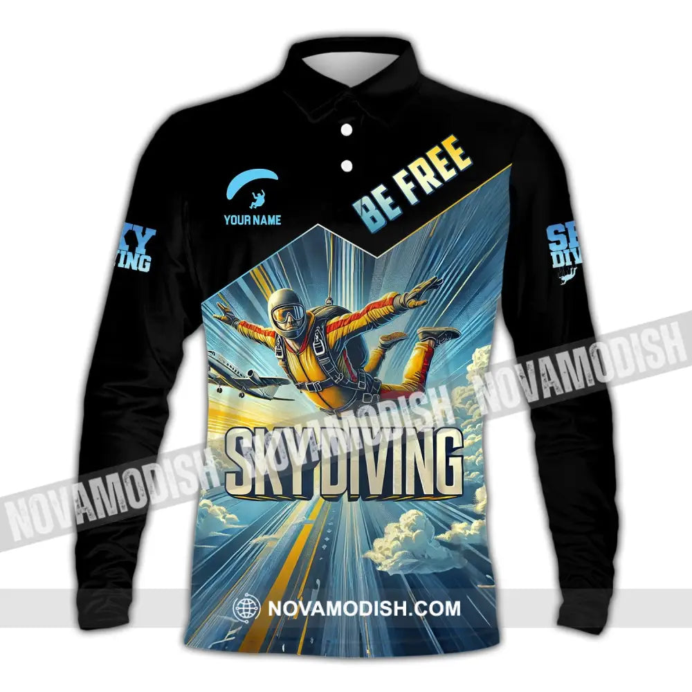 Unisex Shirt Custom Name Sky Diving T-Shirt For Lover Long Sleeve Polo / S T-Shirt