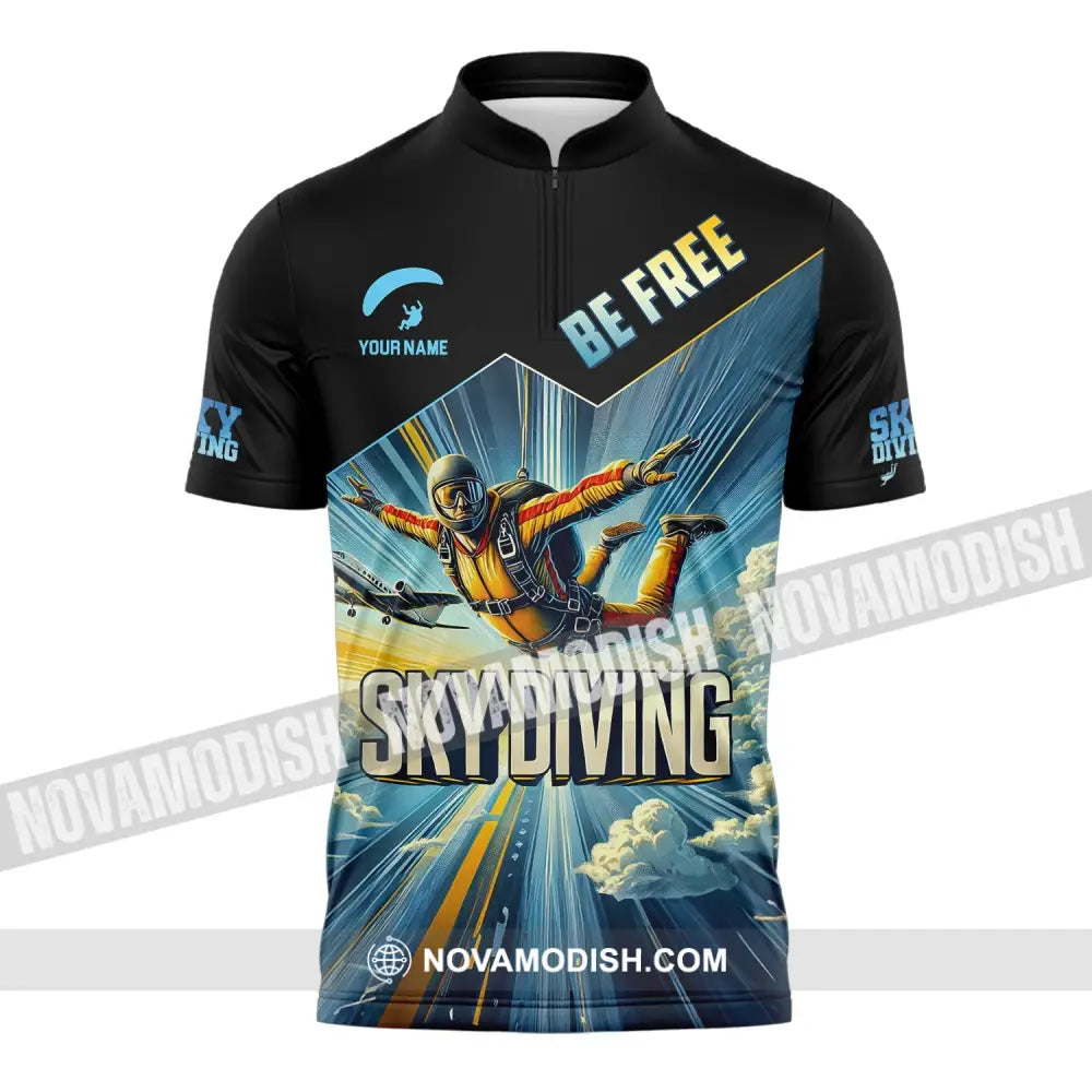 Unisex Shirt Custom Name Sky Diving T-Shirt For Lover Zipper Polo / S T-Shirt