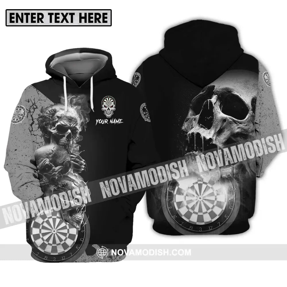 Unisex Shirt - Custom Name Smoking Skull Darts Shirt Hoodie / S T-shirt
