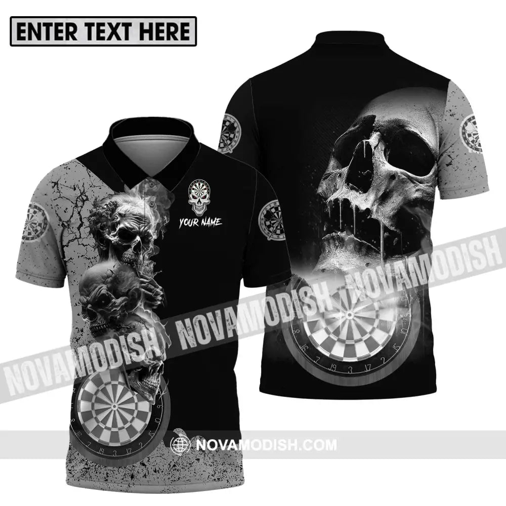 Unisex Shirt - Custom Name Smoking Skull Darts Shirt Polo Shirt / S T-shirt