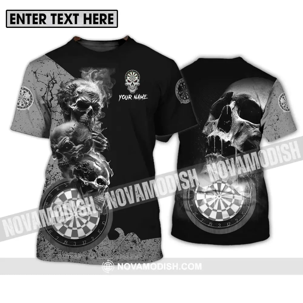 Unisex Shirt - Custom Name Smoking Skull Darts Shirt T-Shirt / S T-shirt