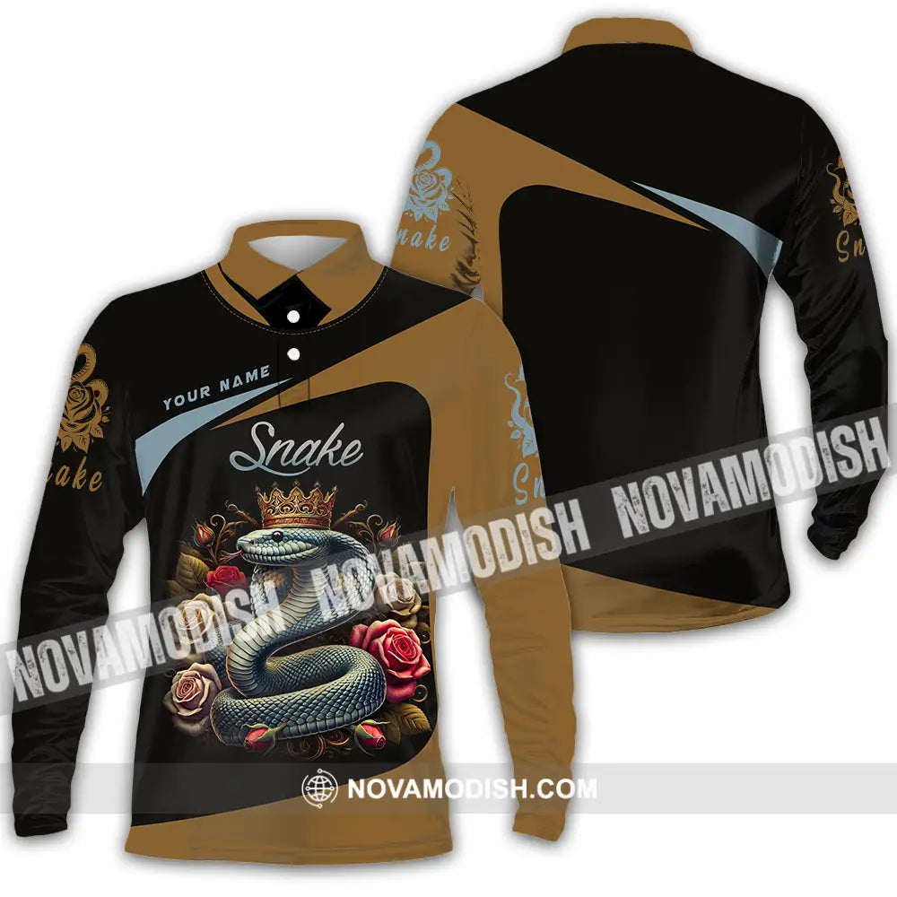 Unisex Shirt - Custom Name Snake Long Sleeve Polo / S T-Shirt