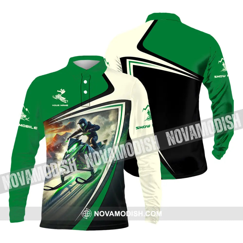 Unisex Shirt Custom Name Snow Mobile Gift Long Sleeve Polo / S T-Shirt