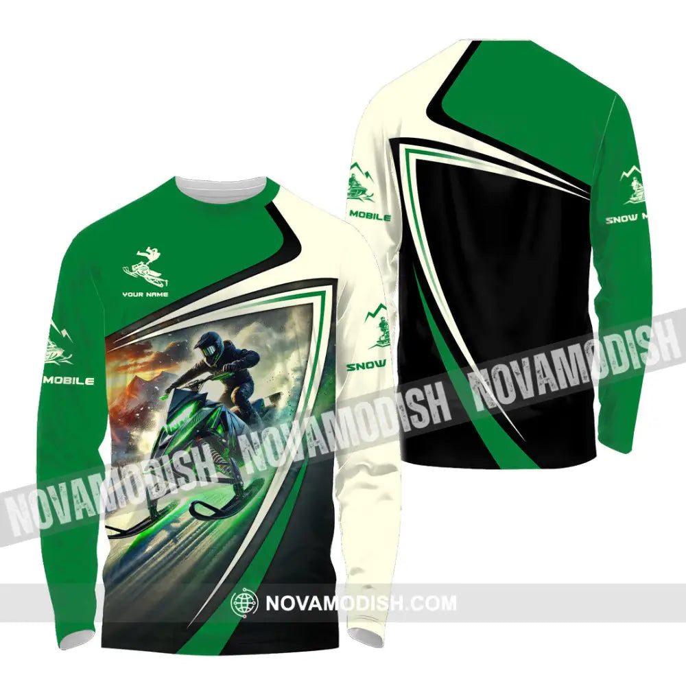 Unisex Shirt Custom Name Snow Mobile Gift Long Sleeve / S T-Shirt