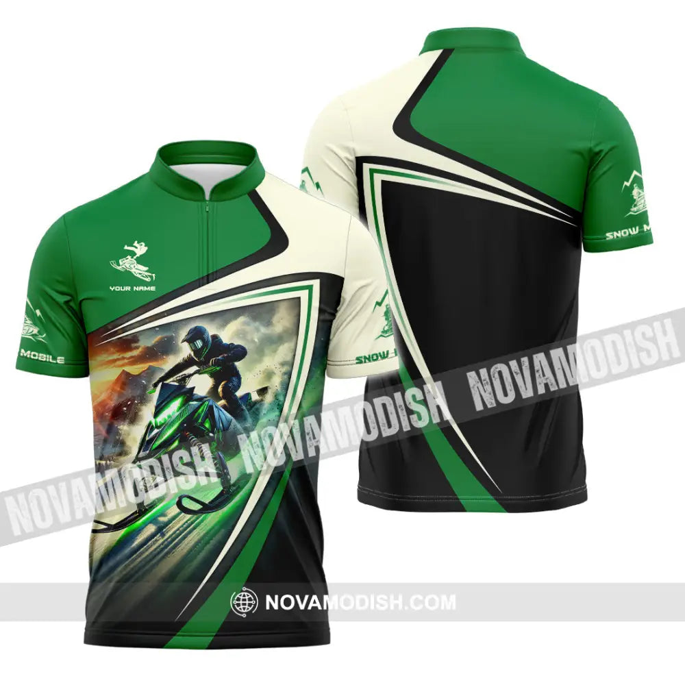 Unisex Shirt Custom Name Snow Mobile Gift Zipper Polo / S T-Shirt