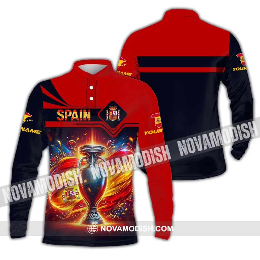 Unisex Shirt Custom Name Spain Football Euro 2024 Polo Long Sleeve / S T-Shirt