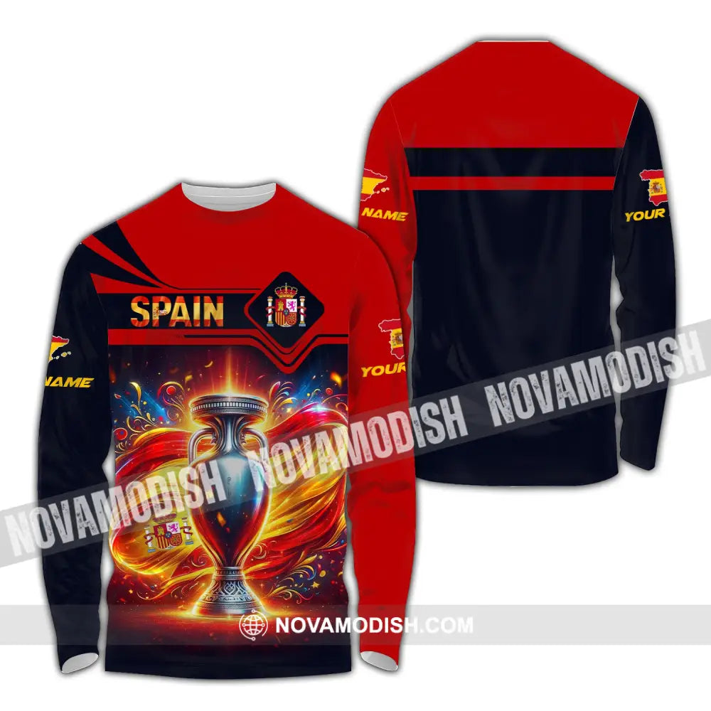 Unisex Shirt Custom Name Spain Football Euro 2024 Polo Long Sleeve / S T-Shirt