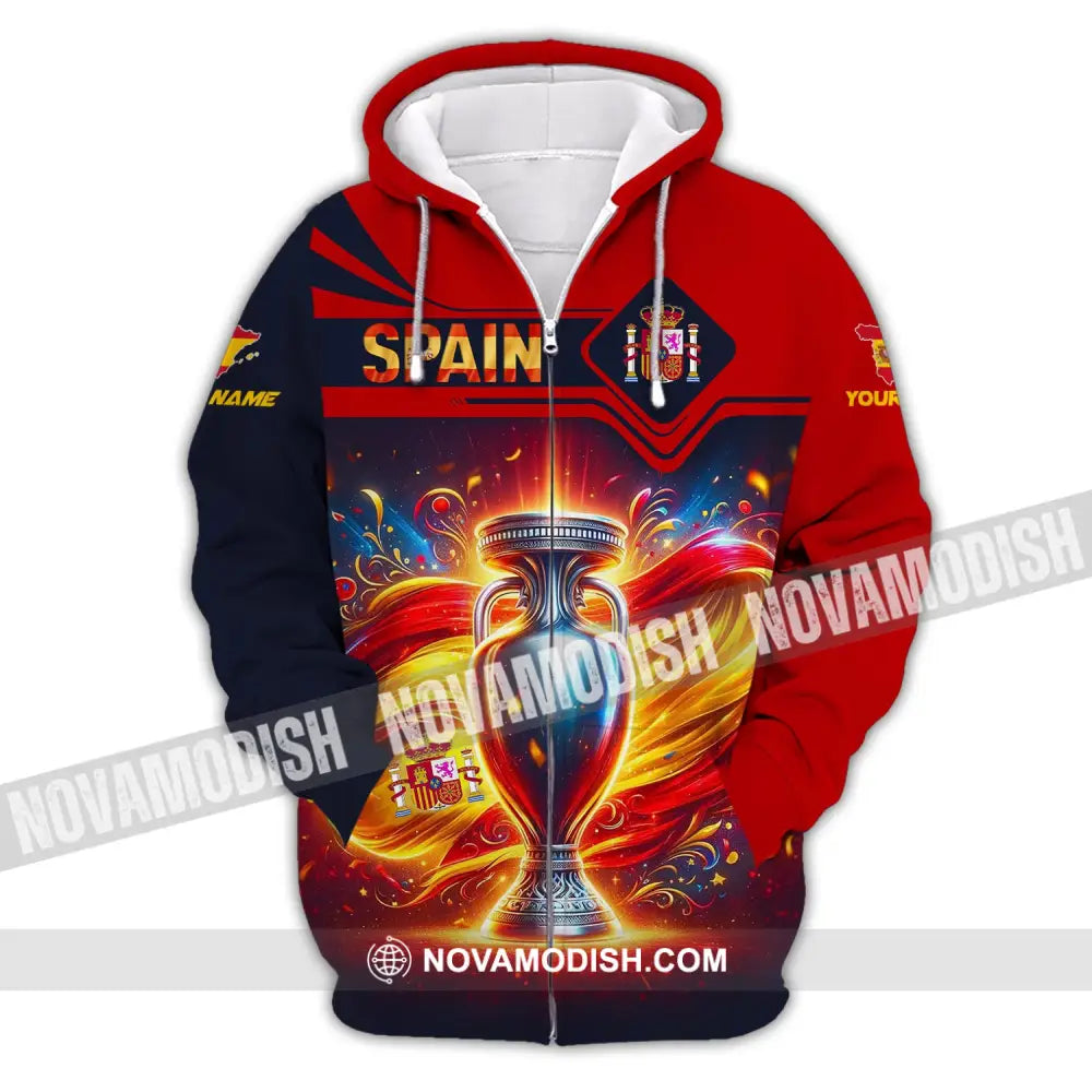 Unisex Shirt Custom Name Spain Football Euro 2024 Polo Long Sleeve Zipper Hoodie / S T-Shirt