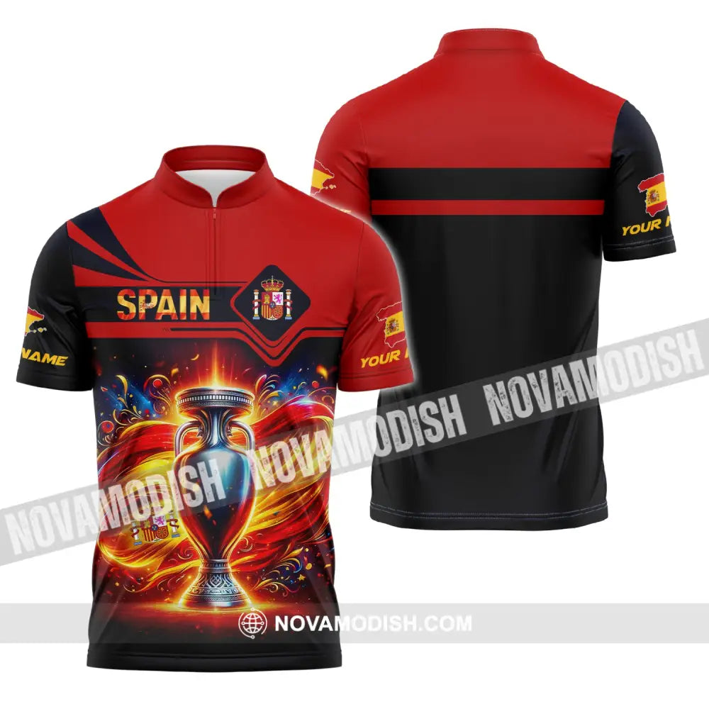 Unisex Shirt Custom Name Spain Football Euro 2024 Polo Long Sleeve Zipper / S T-Shirt