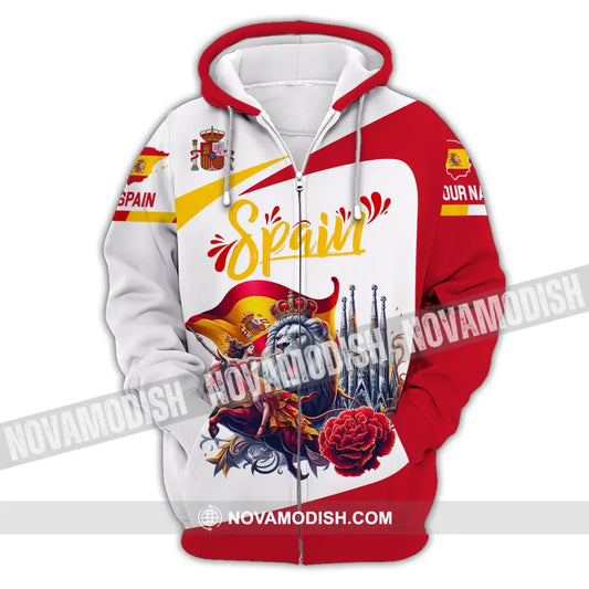 Unisex Shirt Custom Name Spain Football Polo Hoodie Long Sleeve Zipper / S T-Shirt