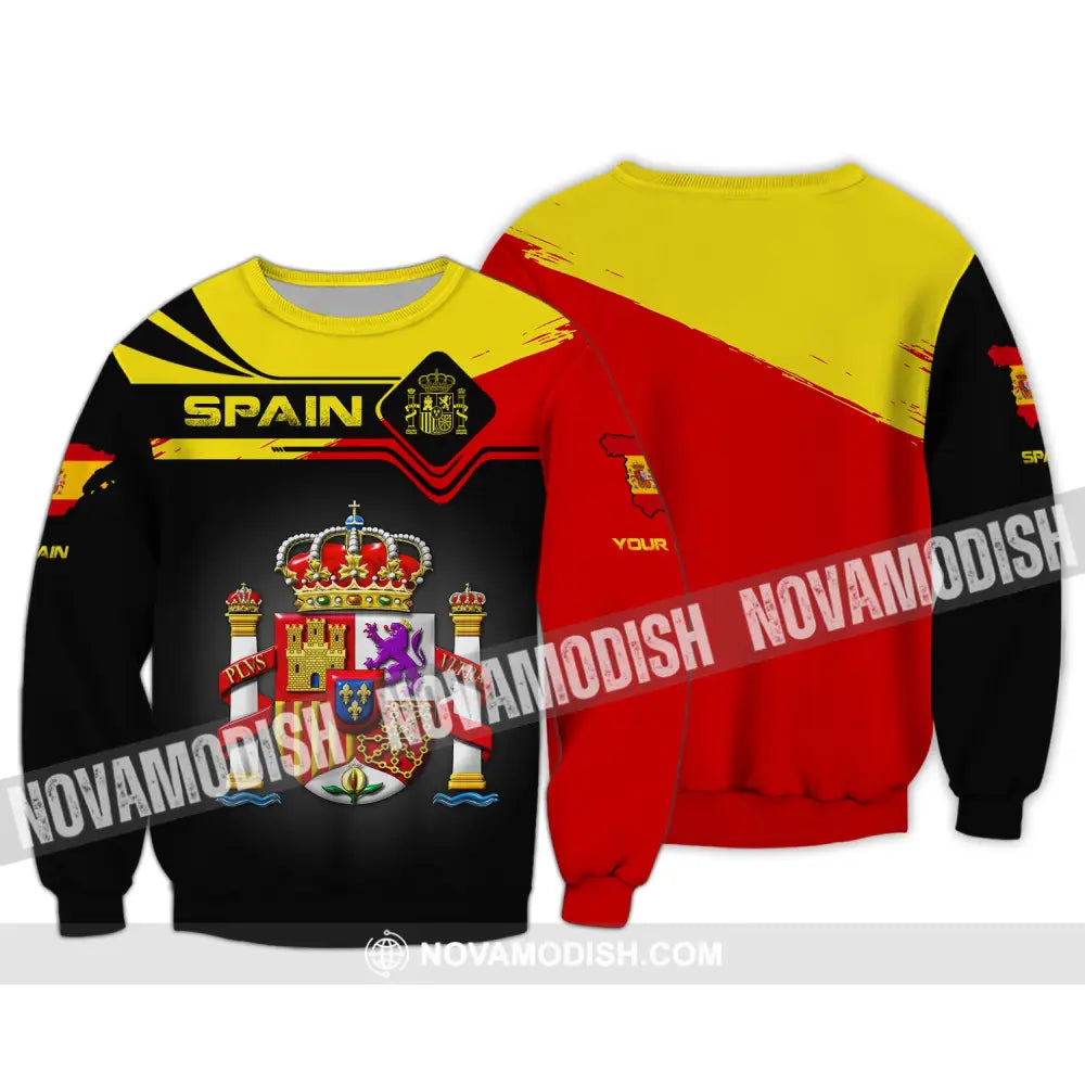 Unisex Shirt Custom Name Spain T-Shirt Spanish Pride Gift Long Sleeve / S