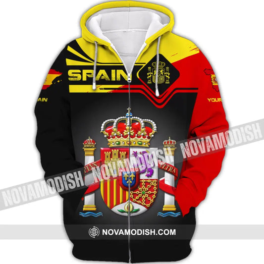 Unisex Shirt Custom Name Spain T-Shirt Spanish Pride Gift Zipper Hoodie / S