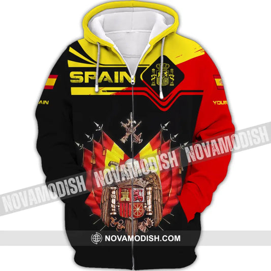 Unisex Shirt Custom Name Spain T-Shirt Spanish Pride Gift Zipper Hoodie / S