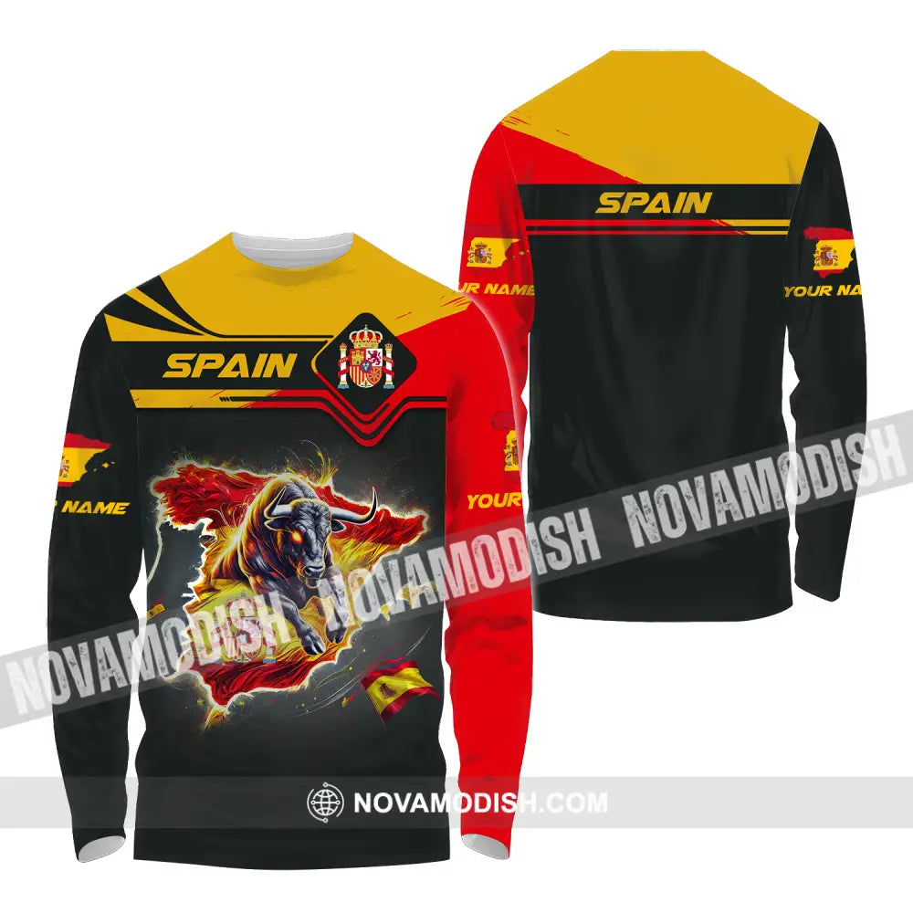 Unisex Shirt - Custom Name Spain Team Lover Shirt Spain Map Long Sleeve Shirt / S T-shirt