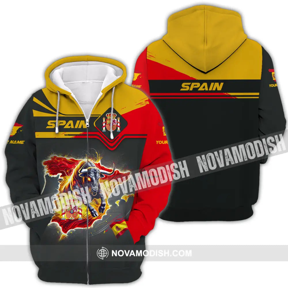Unisex Shirt - Custom Name Spain Team Lover Shirt Spain Map Zipper Hoodie / S T-shirt