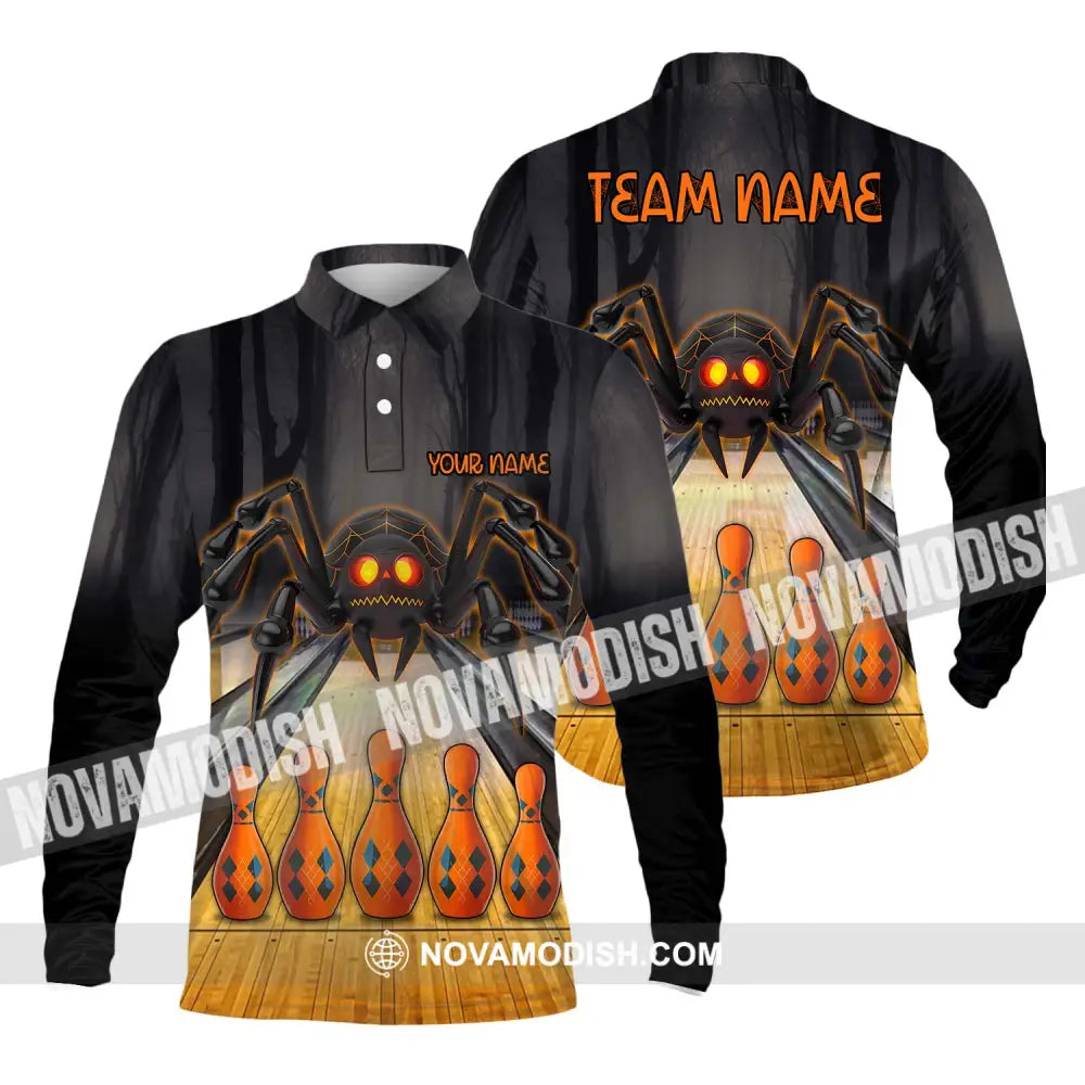 Unisex Shirt - Custom Name Spider Bowling Shirt Long Sleeve Polo / S T-shirt