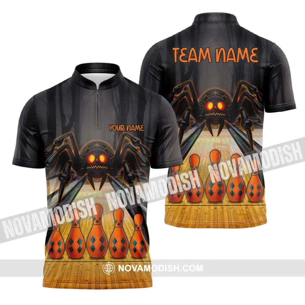 Unisex Shirt - Custom Name Spider Bowling Shirt Zipper Polo Shirt / S T-shirt