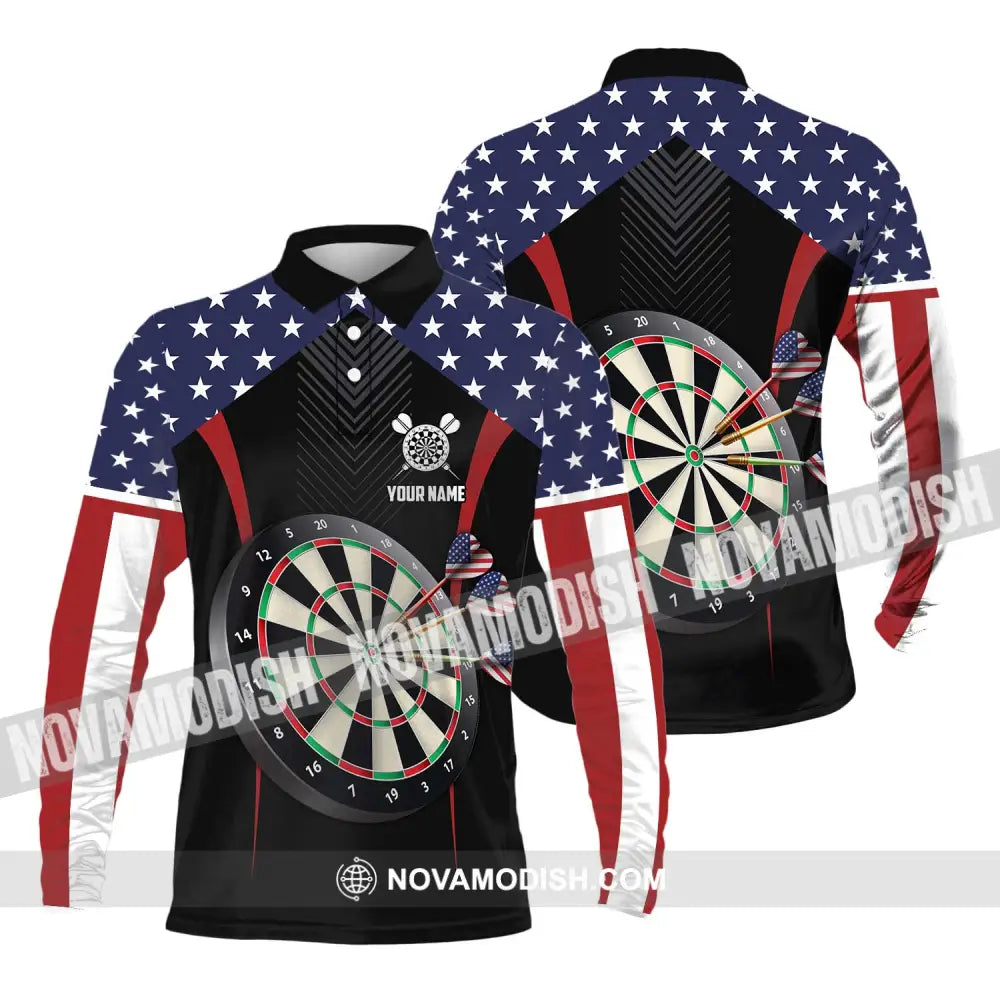 Unisex Shirt - Custom Name Sport Shirt America Darts Long Sleeve Polo / S T-shirt