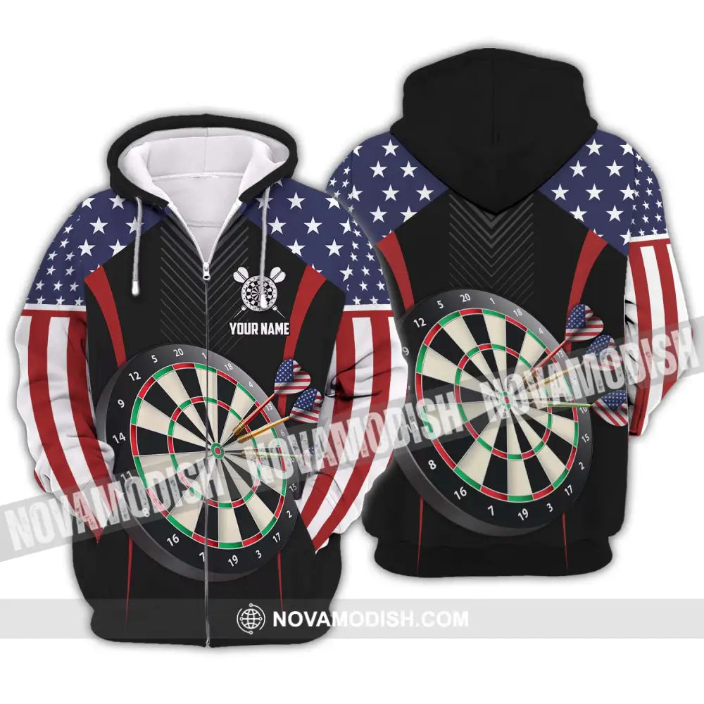 Unisex Shirt - Custom Name Sport Shirt America Darts Zipper Hoodie / S T-shirt