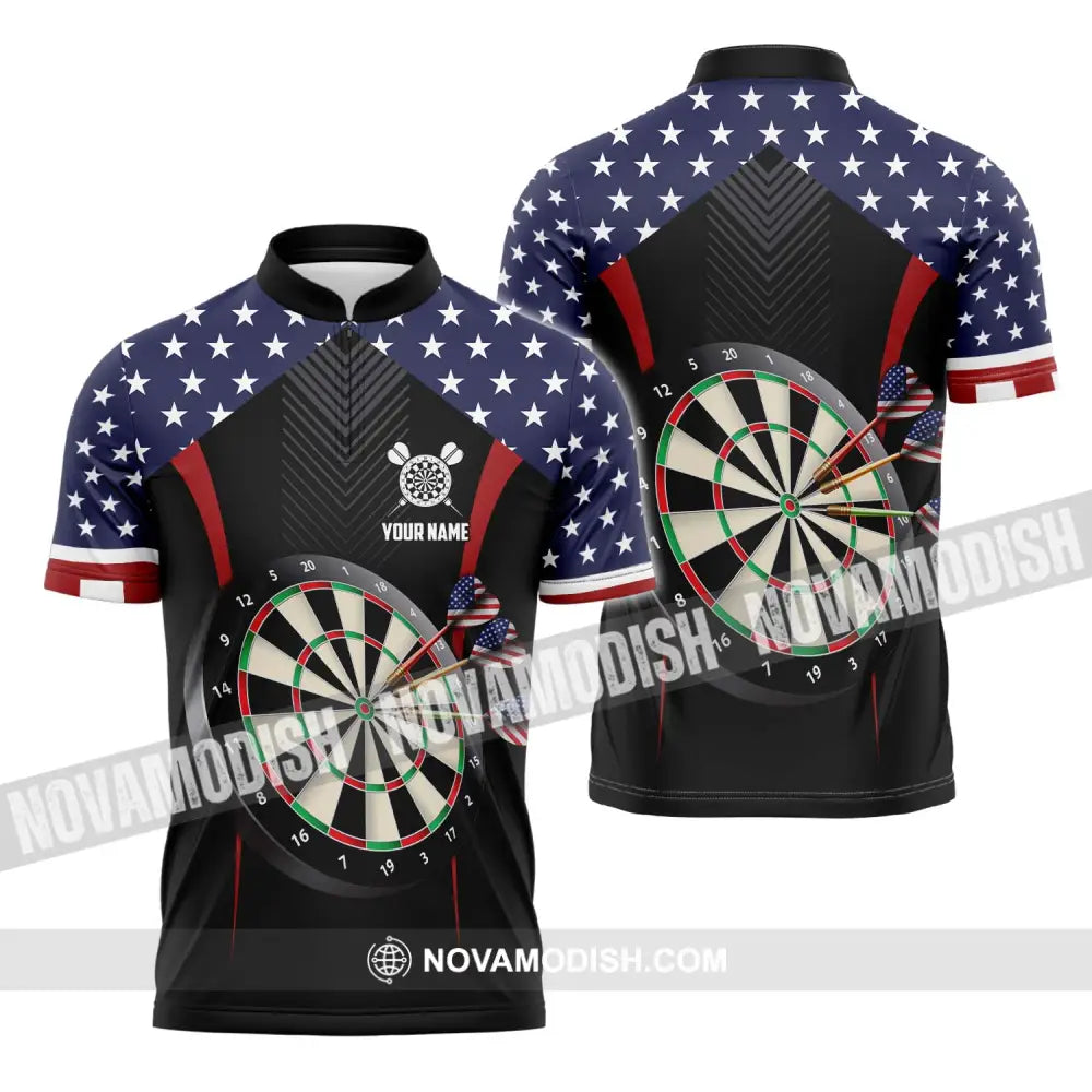 Unisex Shirt - Custom Name Sport Shirt America Darts Zipper Polo Shirt / S T-shirt