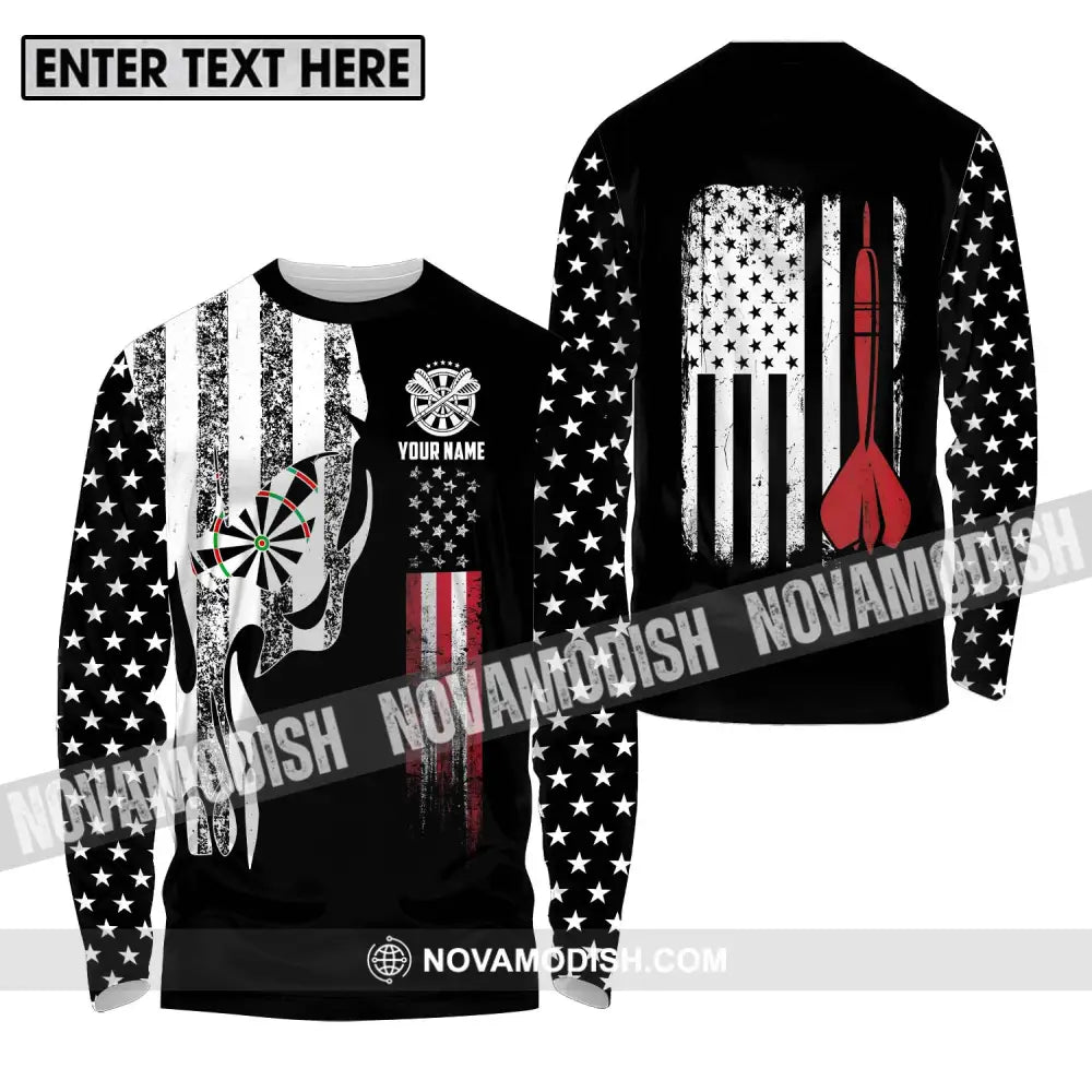 Unisex Shirt - Custom Name Sport Shirt America Flag Darts Long Sleeve Shirt / S T-shirt