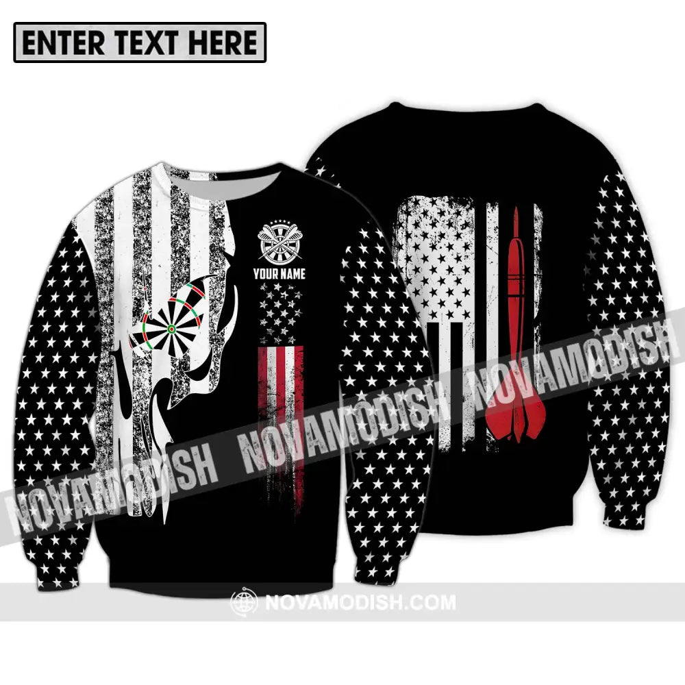 Unisex Shirt - Custom Name Sport Shirt America Flag Darts Long Sleeve / S T-shirt