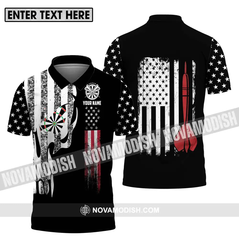 Unisex Shirt - Custom Name Sport Shirt America Flag Darts Polo Shirt / S T-shirt