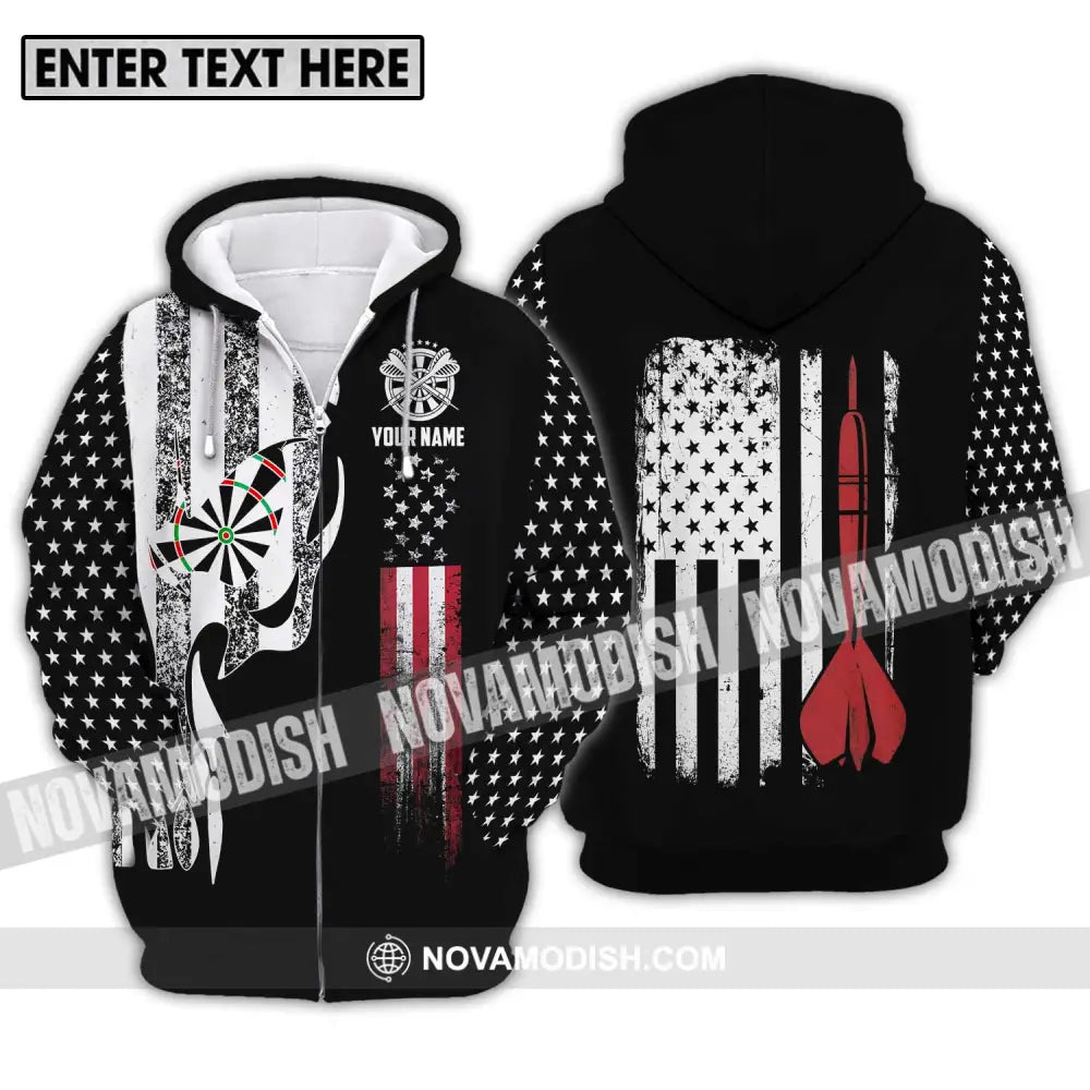 Unisex Shirt - Custom Name Sport Shirt America Flag Darts Zipper Hoodie / S T-shirt