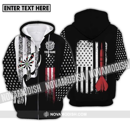 Unisex Shirt - Custom Name Sport Shirt America Flag Darts Zipper Hoodie / S T-shirt