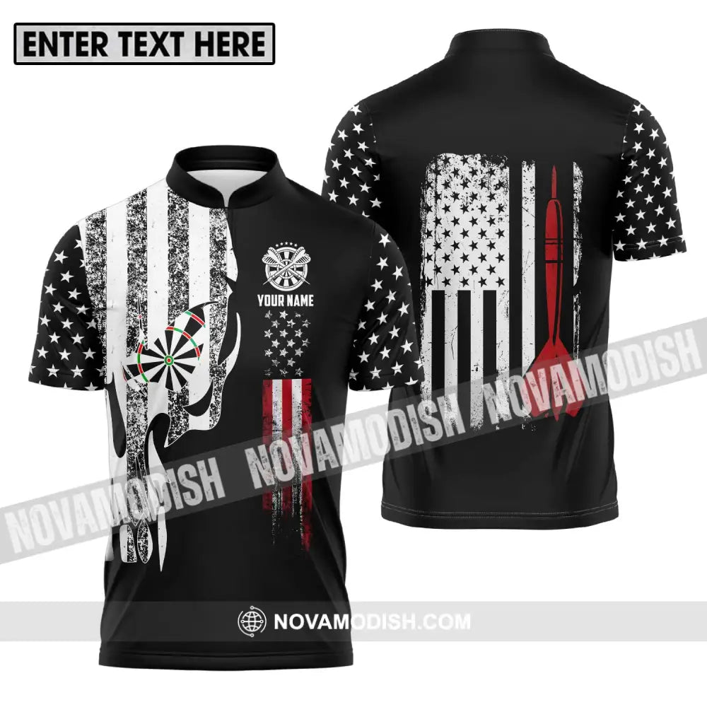 Unisex Shirt - Custom Name Sport Shirt America Flag Darts Zipper Polo Shirt / S T-shirt