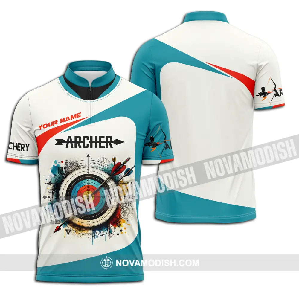 Unisex Shirt - Custom Name Sport Shirt Archery Classic Zipper Polo Shirt / S T-shirt