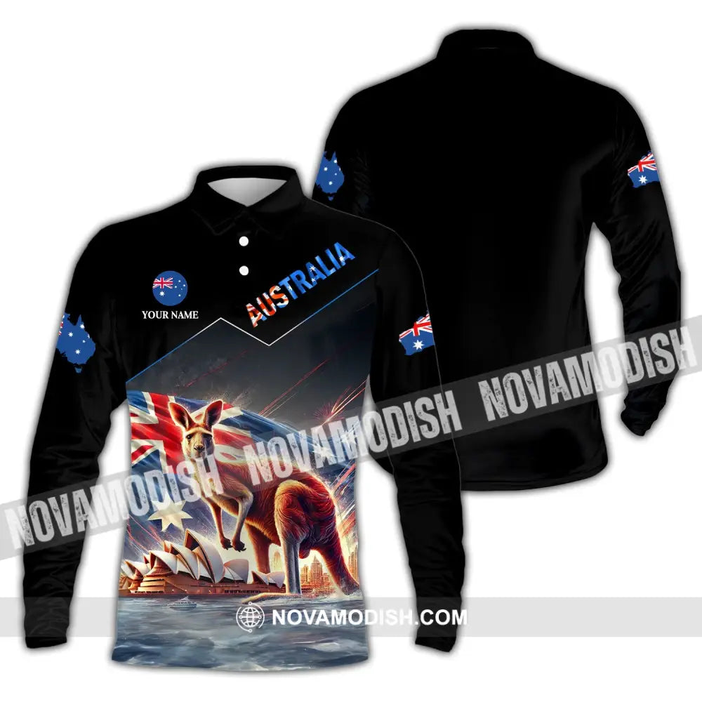 Unisex Shirt - Custom Name Sport Australia Icons Long Sleeve Polo / S T-Shirt