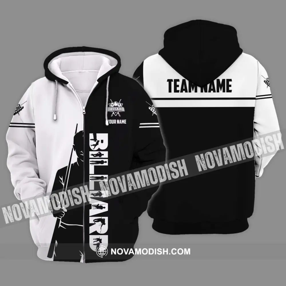 Unisex Shirt - Custom Name Sport Shirt Billiard Classic Black And White Zipper Hoodie / S T-shirt