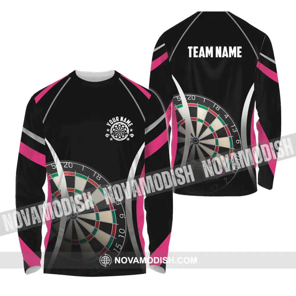 Unisex Shirt - Custom Name Sport Shirt Black Pink Darts Long Sleeve Shirt / S T-shirt
