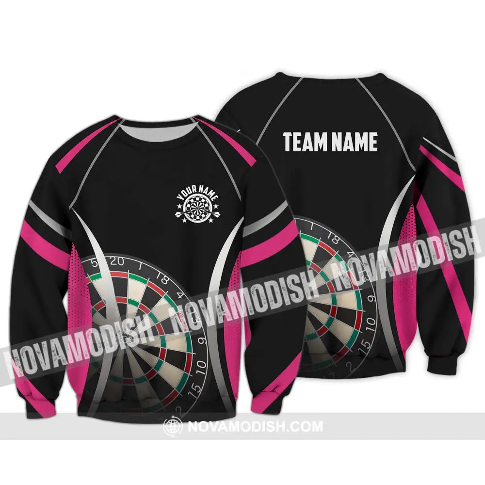 Unisex Shirt - Custom Name Sport Shirt Black Pink Darts Long Sleeve / S T-shirt