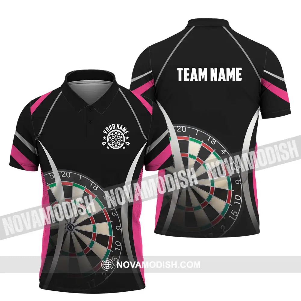 Unisex Shirt - Custom Name Sport Shirt Black Pink Darts Polo Shirt / S T-shirt